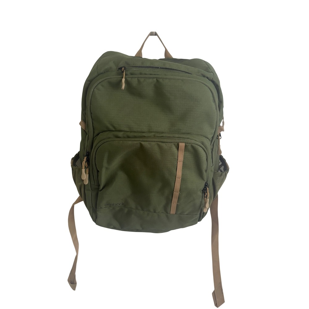 Embark Olive Green Ripstop Laptop Backpack Multi-Pocket Travel School Bag Mens - Picture 1 of 10